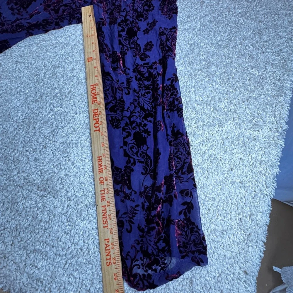 Velvet Burnout Floral Pants Set Purple Burgundy Sheer‎ Bohemian Blouse Top